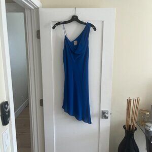 Haute Hippie Asymmetrical Silk Dress in Royal Blue - Size 4